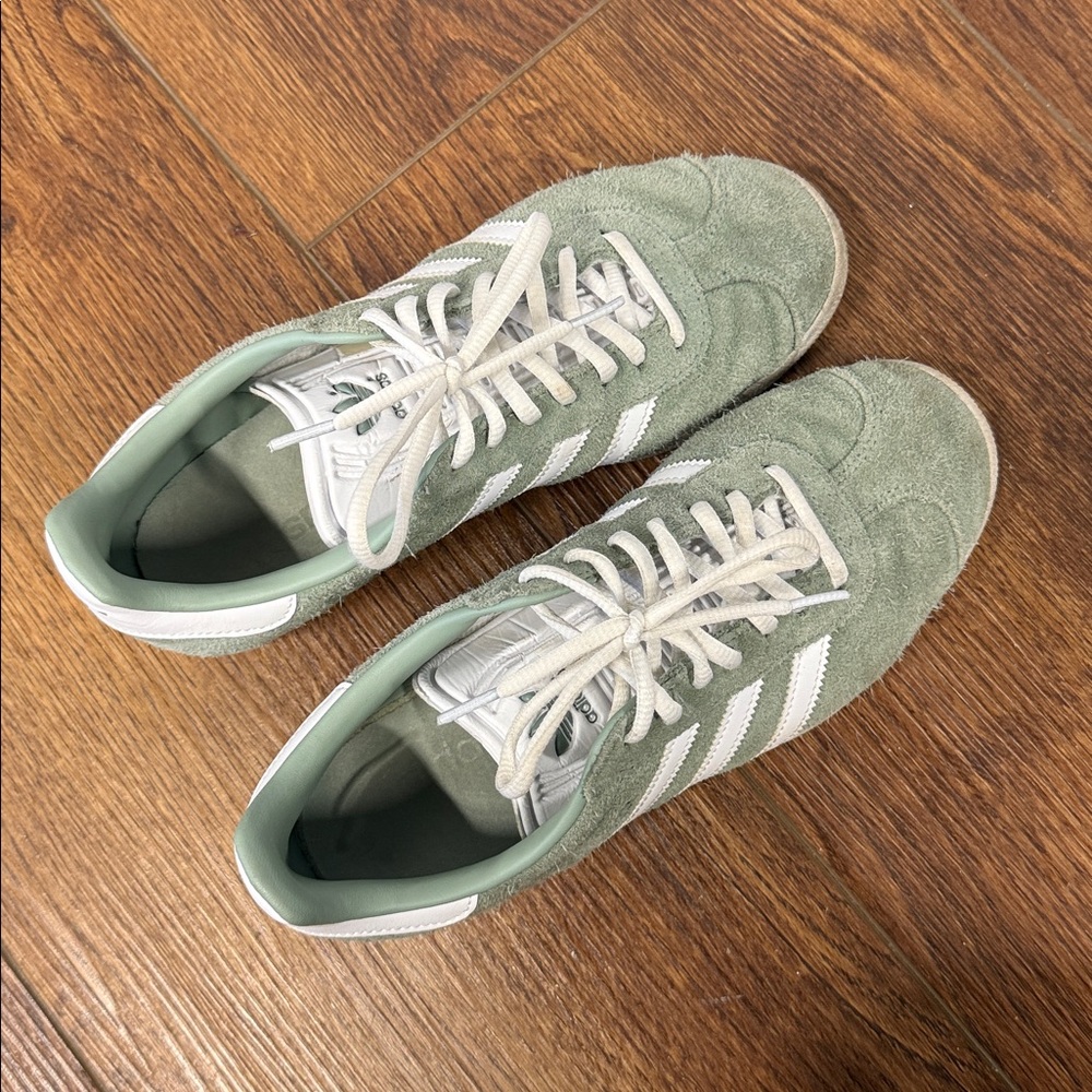 adidas Sage Green & White Gazelle Suede Sneakers - Picture 2 of 10
